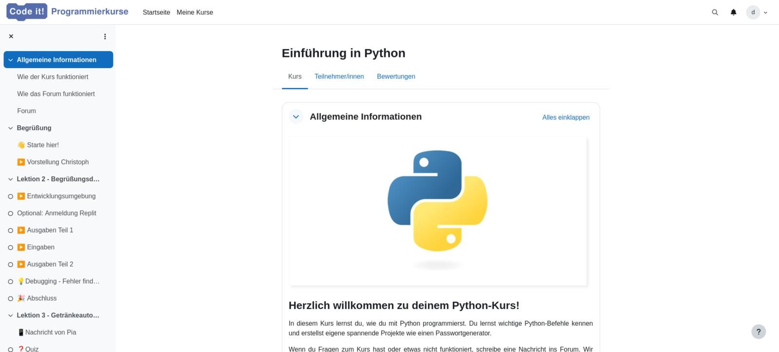 Code it! Screenshot Kurs Einführung in Python
