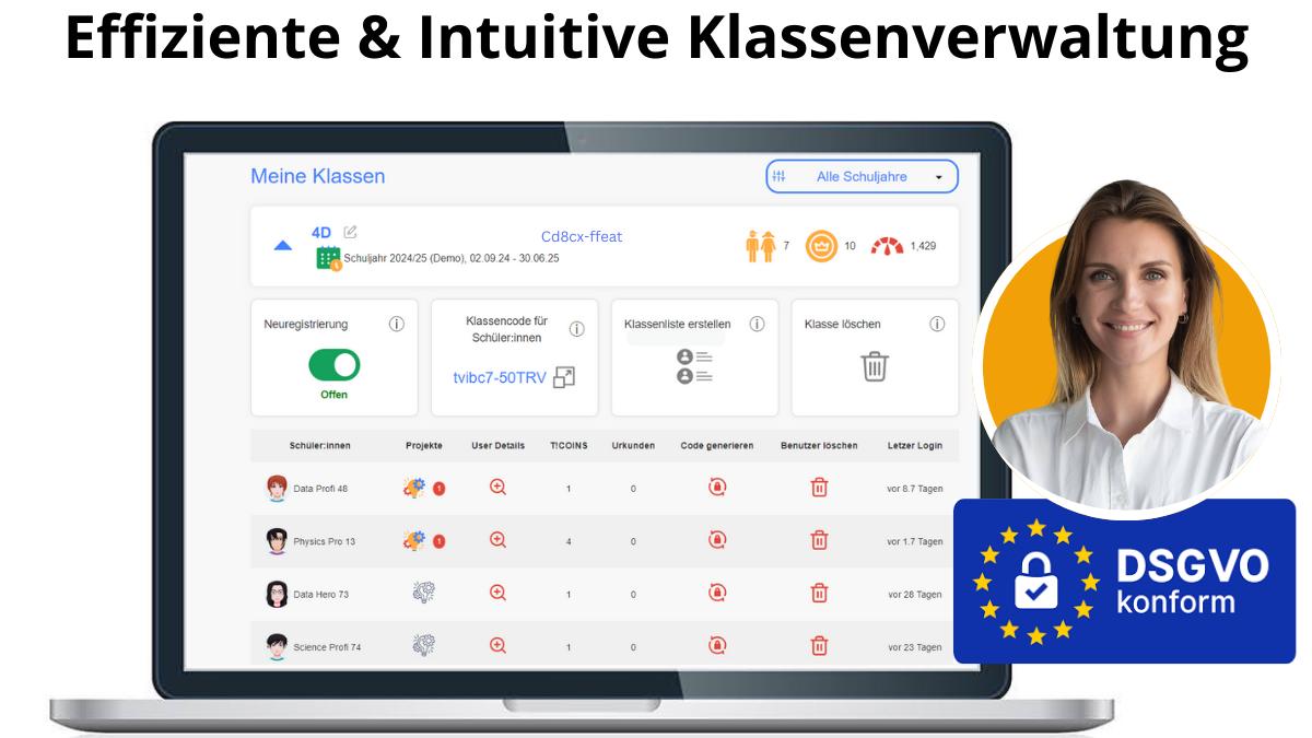 Screenshot des Dashboards für Lehrkräfte