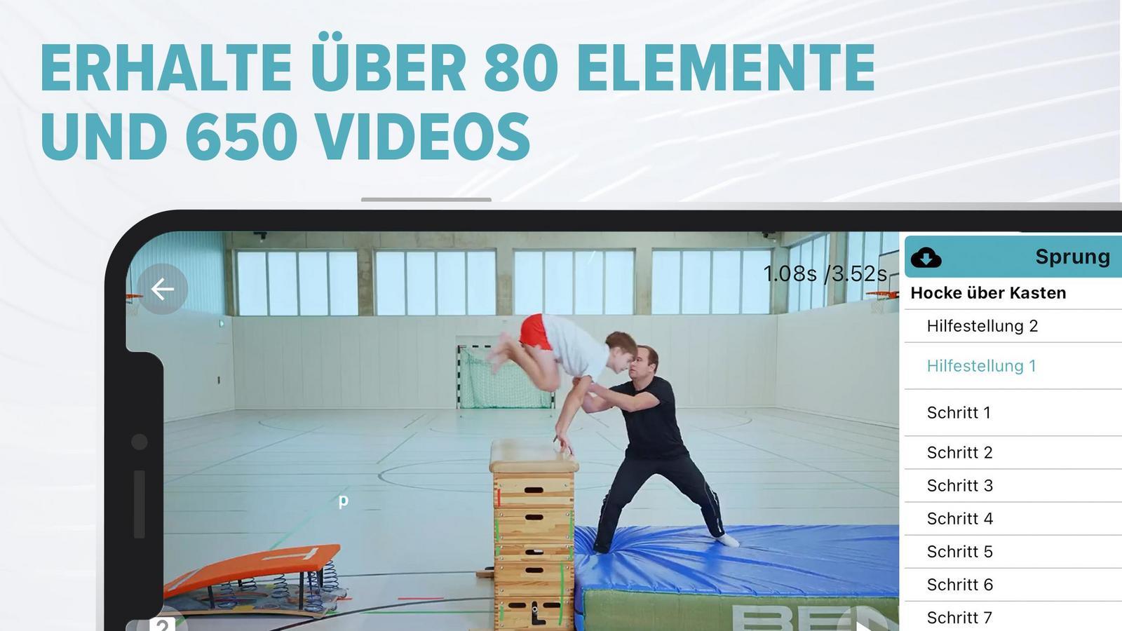 Screenshot mit Video und Schritt-für-Schritt Anleitung der Übung Hocke für Kasten