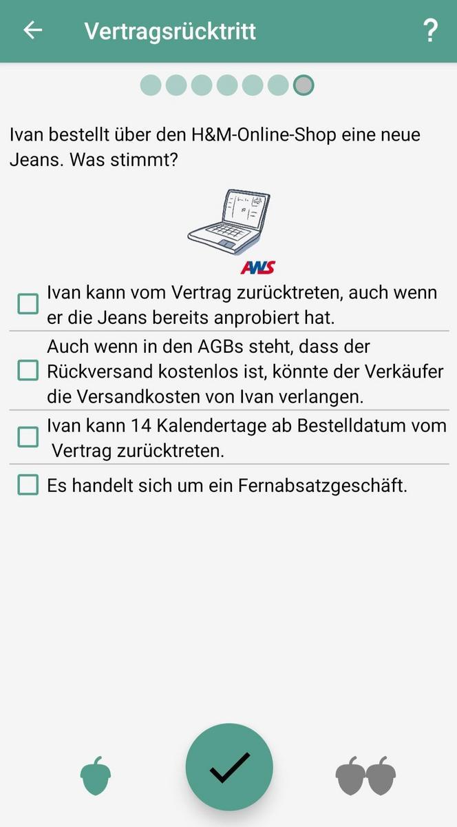 Screenshot zum Thema Vertragsrücktritt