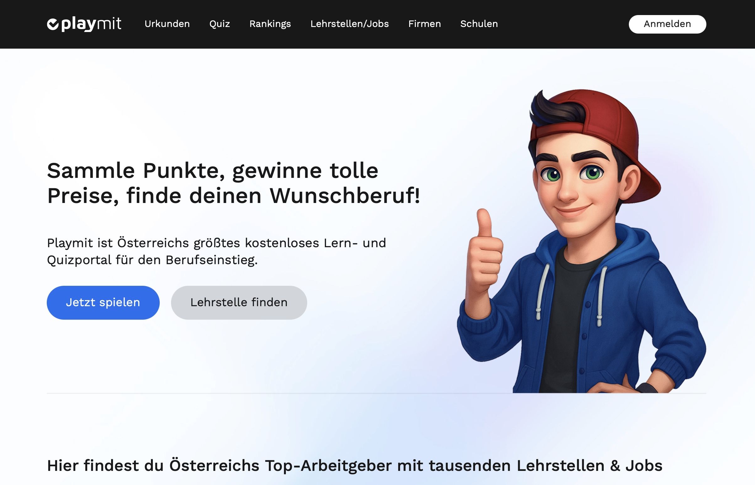 Screenshot der Startseite von Playmit